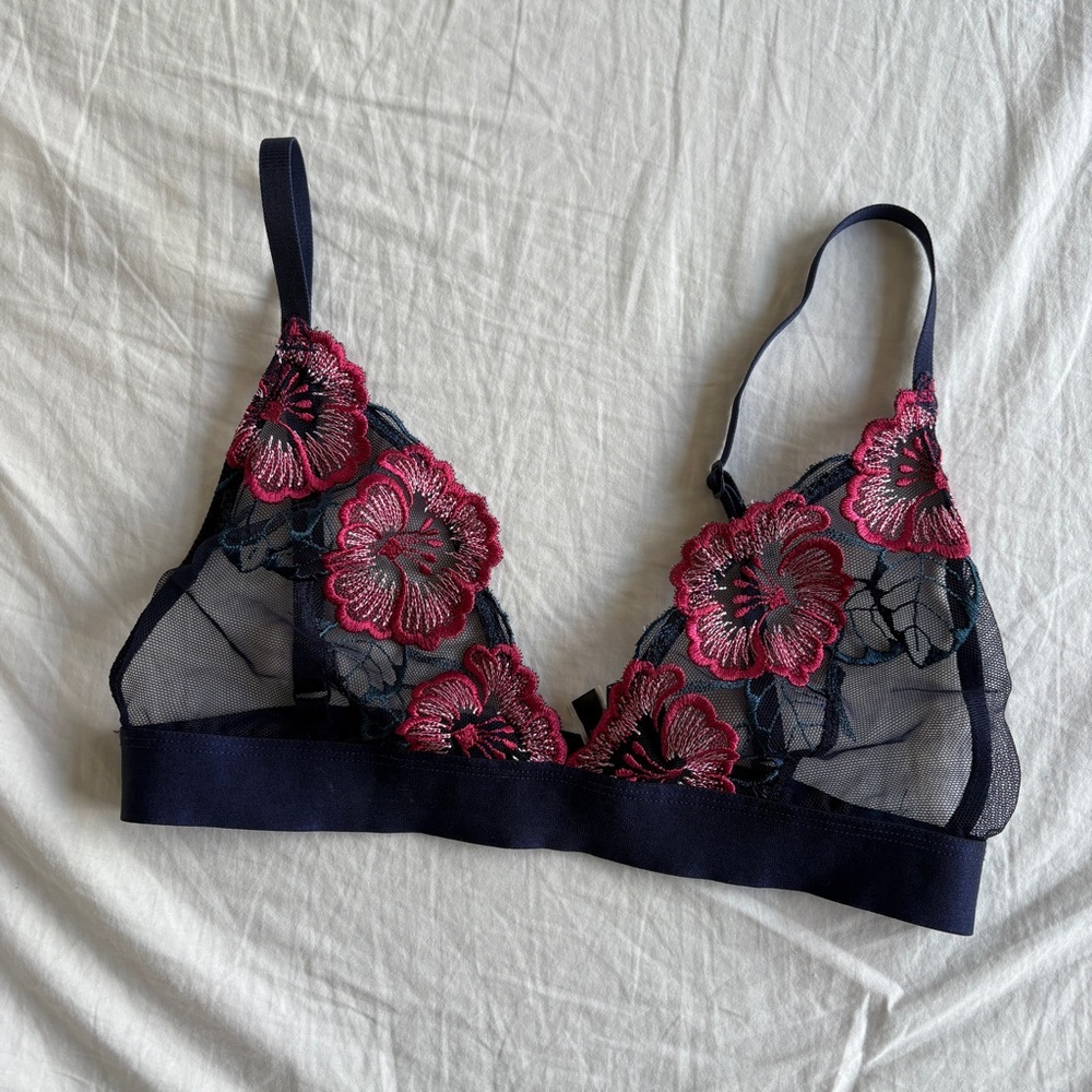 Floral Lace Bralette in Navy and Pink